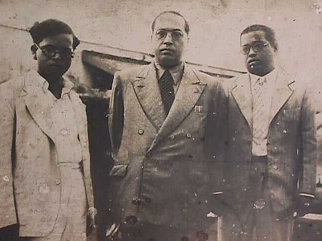 Ambedkar with his son Yashwant (left) and nephew Mukund (right). Undated.
