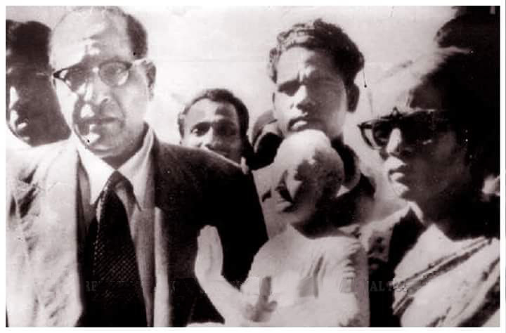 Ambedkar and Savita Ambedkar installing a Buddha statue brought from Burma (Myanmar) at the Buddha Vihara at Dehu Road, near Pune, on 25 December 1955.