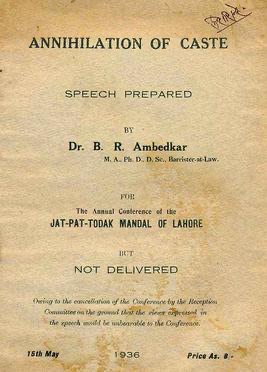 The cover of the first edition of Ambedkar's Annihilation of Caste (1936).