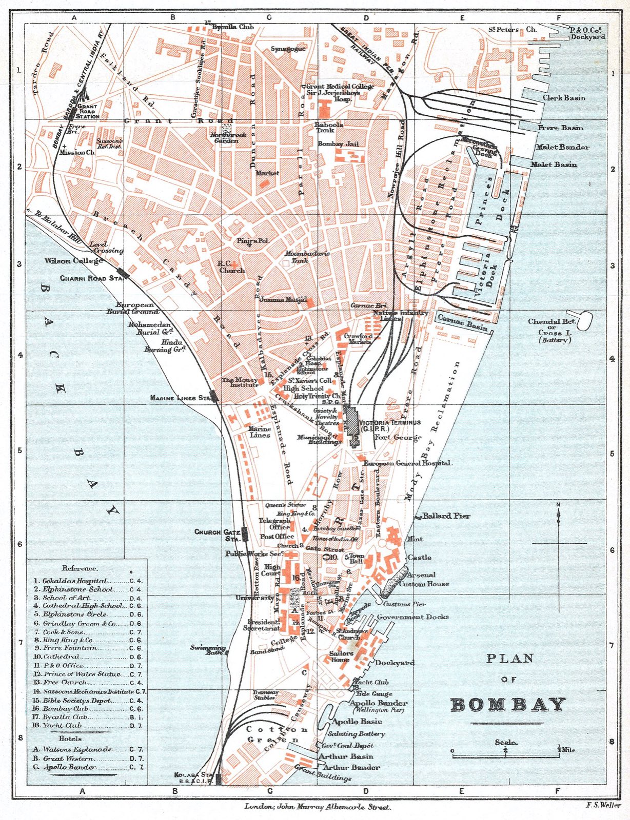 A map of Bombay from about 1903, published in John Murray's A Handbook for Travellers in India, Burma and Ceylon.