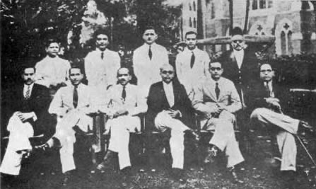 Ambedkar (seated, first from right) with fellow teachers at the Government Law College, Bombay, 1928.