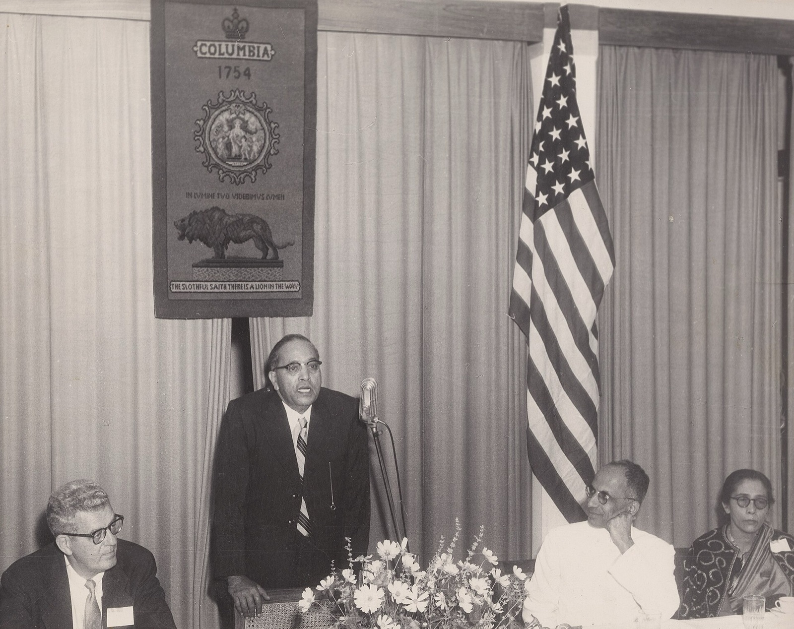 Ambedkar addressing a seminar organised by the National Sports Club of India and Columbia University in New Delhi on 30 October 1954.