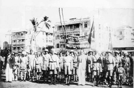 Ambedkar with members of the Samata Sainik Dal ("Army of Soldiers for Equality") at Tadwadi, Bombay, 1938.