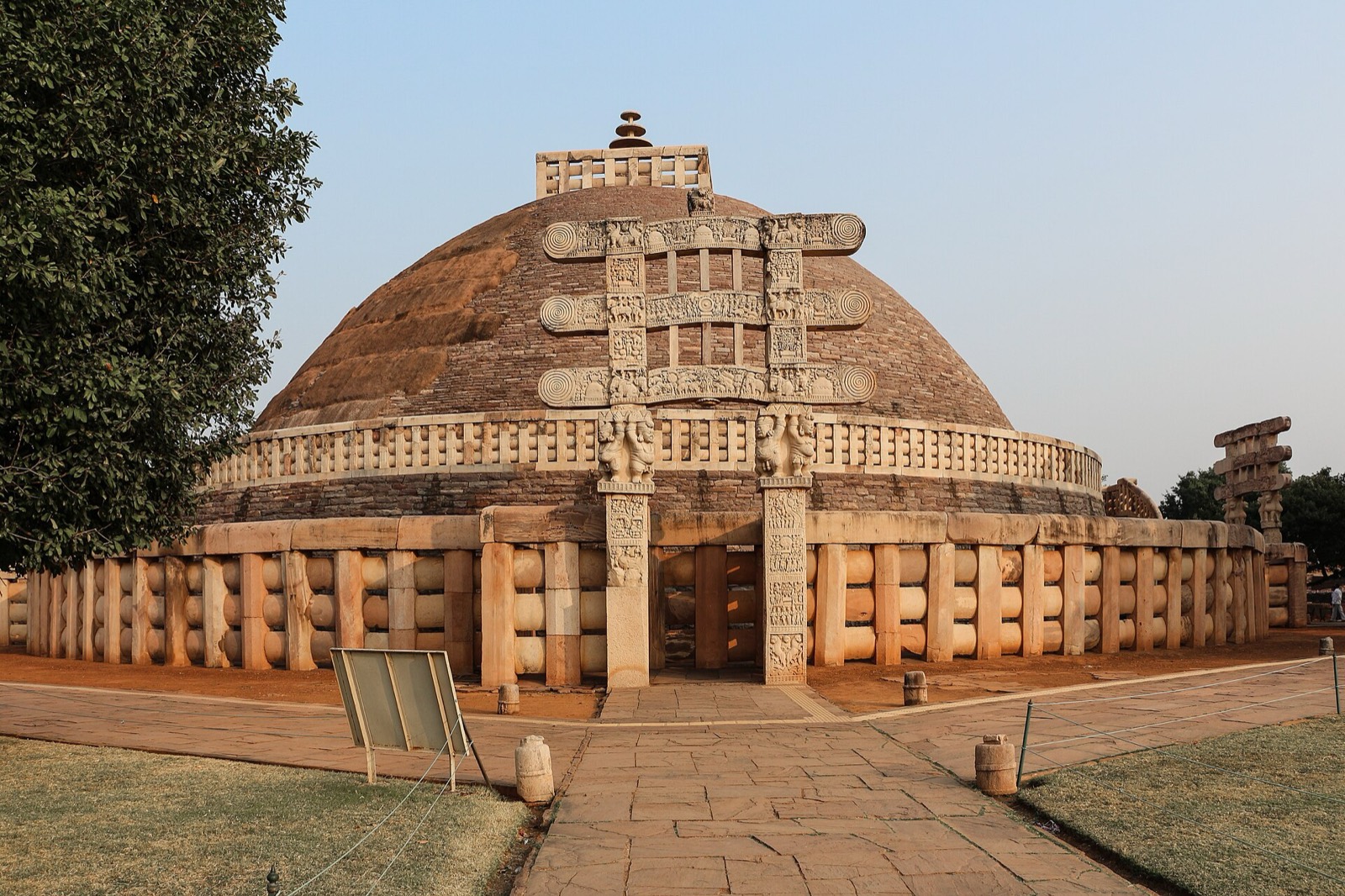 The west gateway (torana) of Stupa 1 at Sanchi, Madhya Pradesh, one of India's oldest Buddhist monuments. Photographed in 2013.