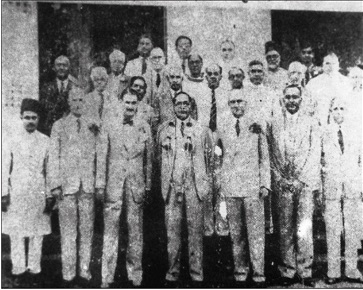 Ambedkar with members of the Simon Commission, with Sir John Simon seen to his right, dated 23 October 1928 on Wikimedia Commons.