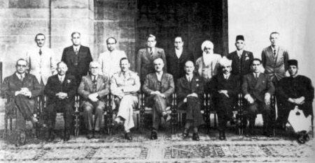 The Governor-General's (Viceroy's) Executive Council on 22 March 1944, with the Viceroy and General Sir Claude Auchinleck seated. Ambedkar was the council's Labour Member.